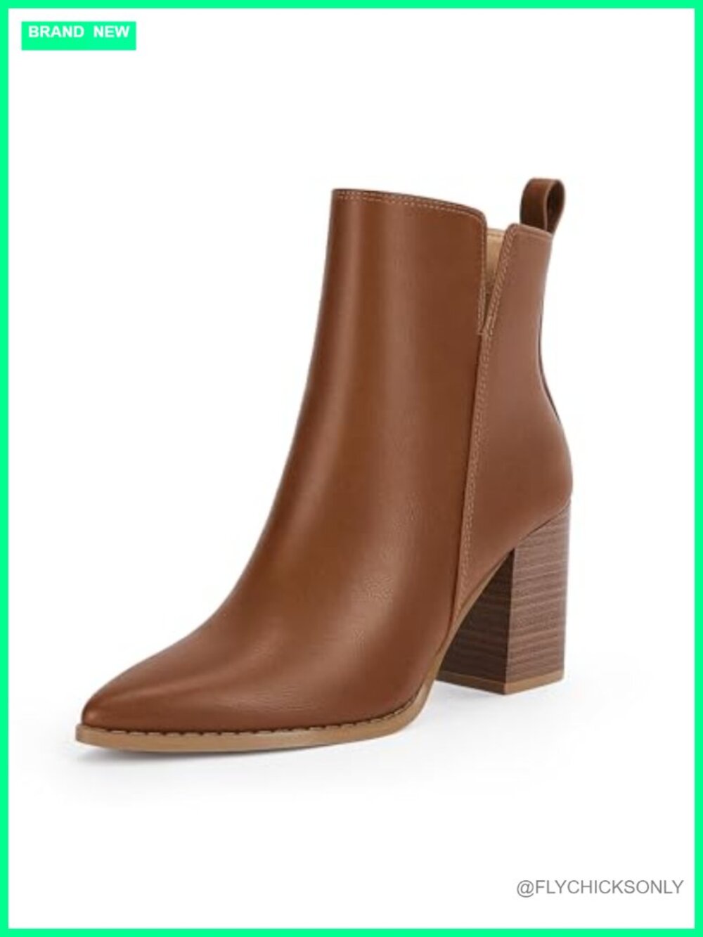 Faux Leather Ankle Boots Pointed Toe Chunky Heel Side Zipper Dress Booties